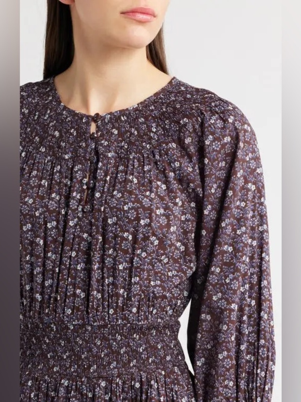 Madewell Shirred Splitneck Floral Midi Dress in Chocolate Raisin, Size XXL, NWT - Picture 2 of 11